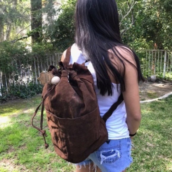 Vintage brown suede Leather backpack - Picture 4 of 5